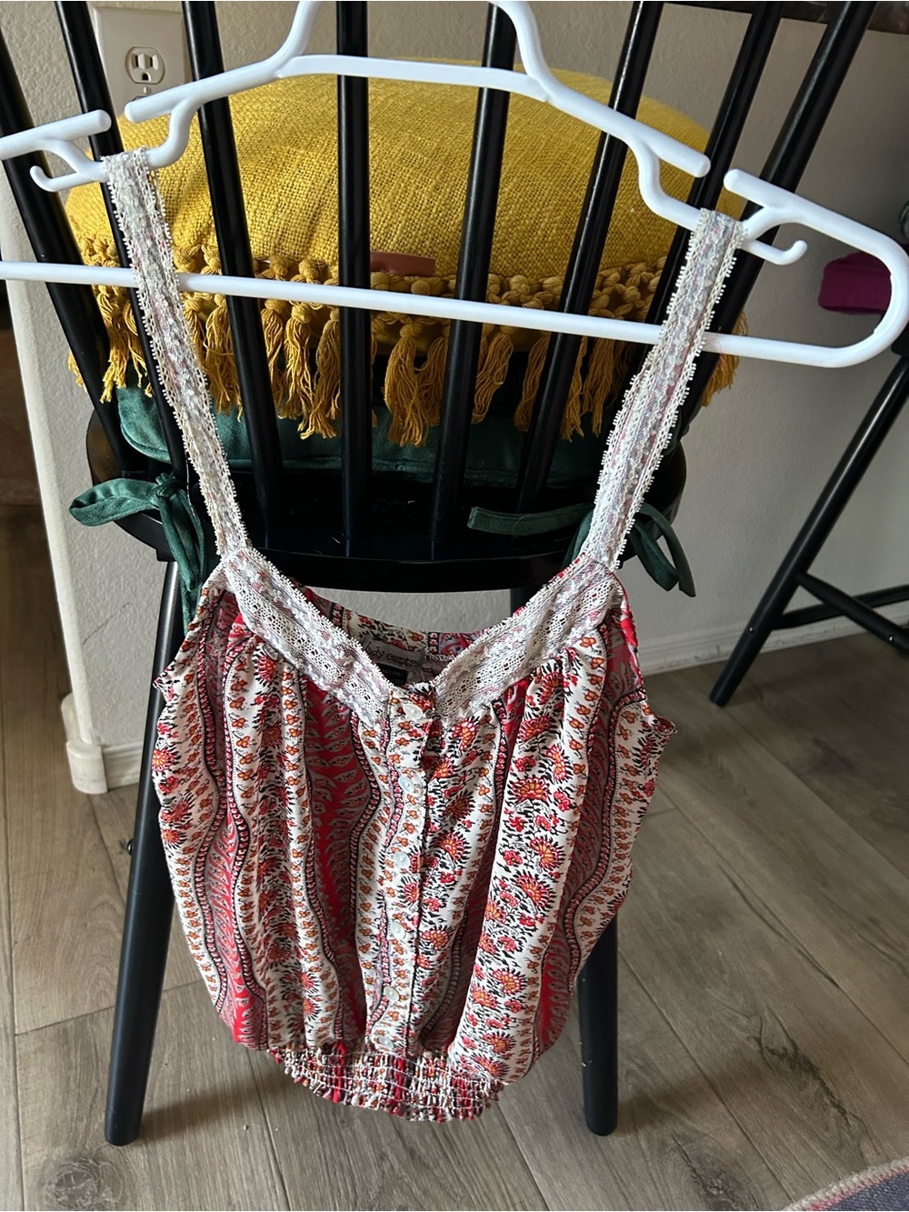 Boho Floral Print Lace Strap Tank Top
